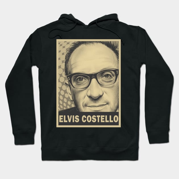 brown cream Elvis Costello retro art (exlusive) Hoodie by oeyadrawingshop